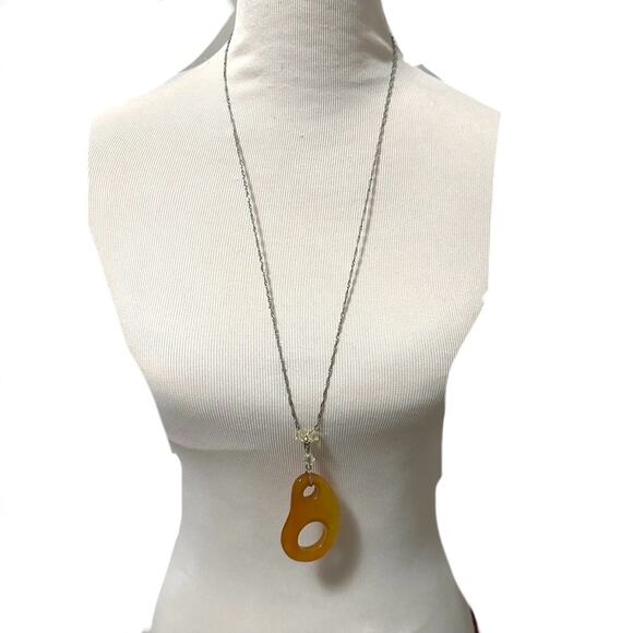 Long Asymmetrical Link Pendant Necklace Amber Yellow - Picture 2 of 3